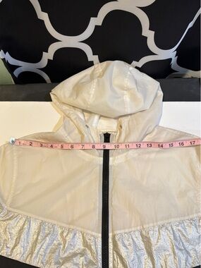 INC International Concepts White Hooded Windbreaker with Black Zip Trim silver